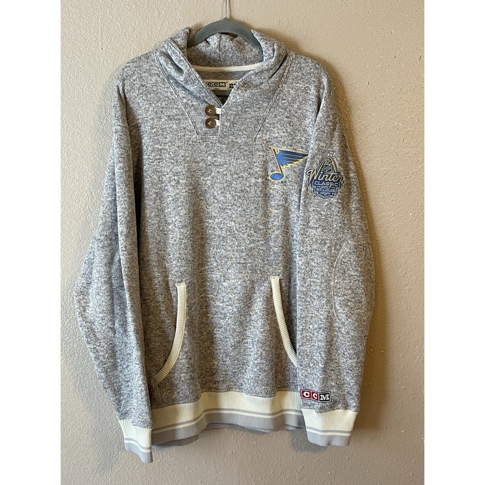 Men's 2XL‎ NWOT St. Louis Blues CCM 2017 Winter Classic Embroidered Sweater Gray